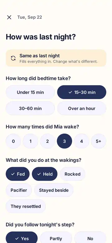 Dreamlink app: logging last night