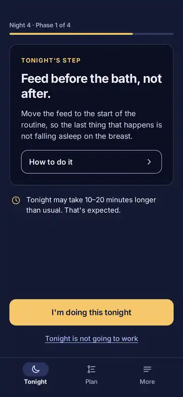 Dreamlink app: tonight's step, in night mode